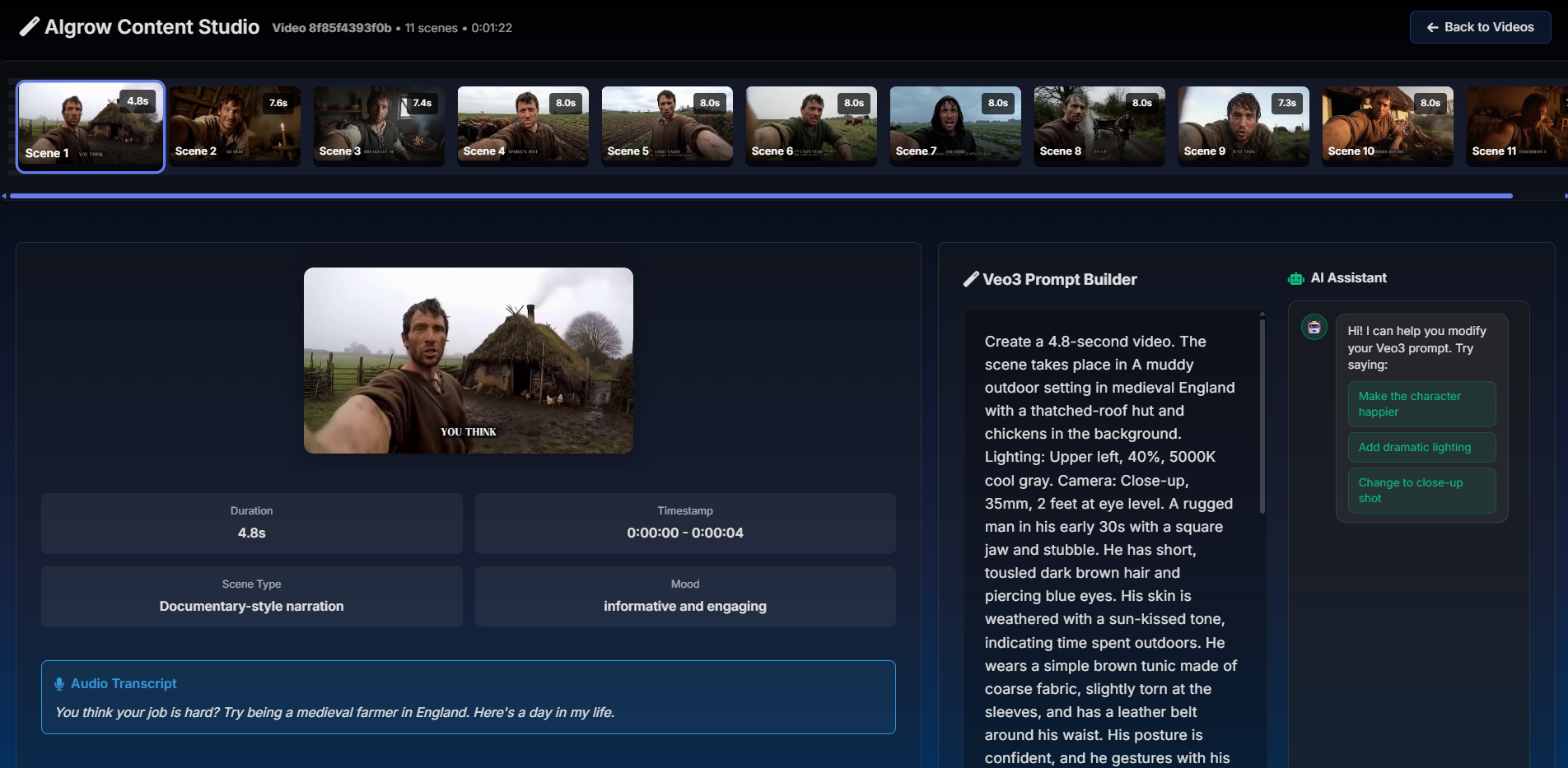 Content Studio Scene Analysis Interface