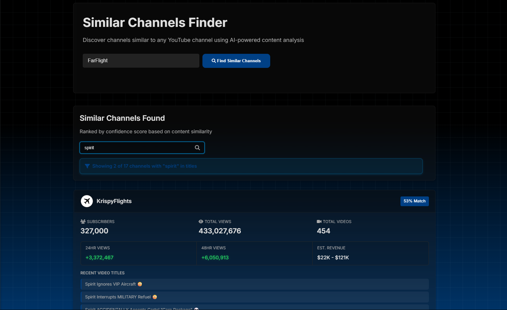Similar Channel Finder Interface
