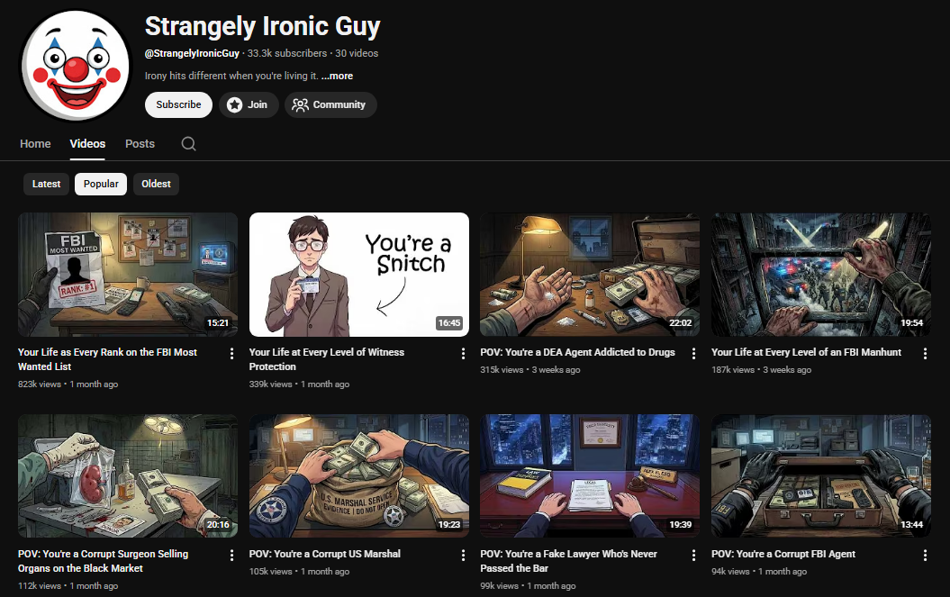 Example YouTube channel used for testing